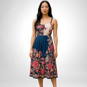 Dahlia MacPhee XL Women's Cocktail Dress Sleeveless Midi Pleated Pink Blue